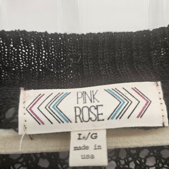 Pink Rose Womens Black Open Knit Cardigan Sweater Size L - Picture 6 of 8